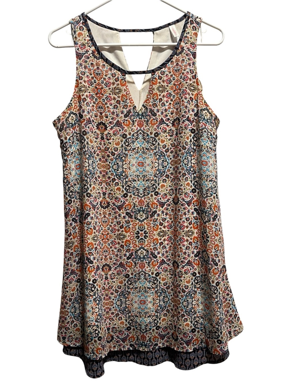Xhilaration Boho Sleeveless Shift Dress Women’s Large V-Neck Paisley Print